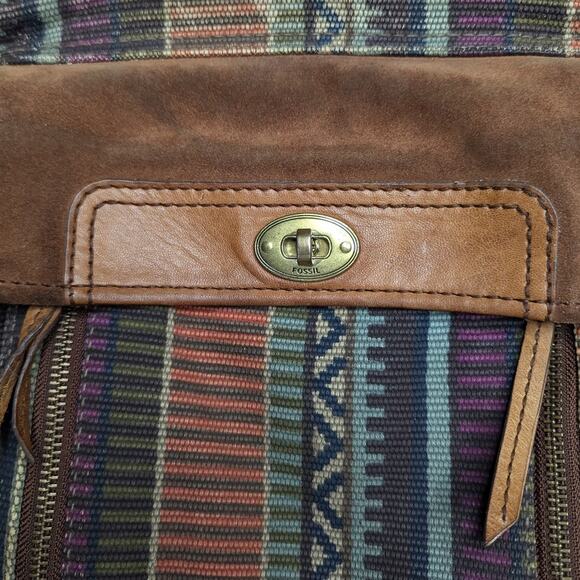Fossil Brown Suede Colorful Baja Woven Canvas Turnlock Crossbody Swing Bag - Picture 4 of 8